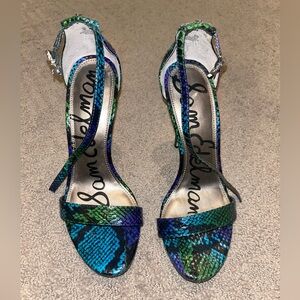 Sam Edelman Strappy Sandals Blue Snakeskin Size 7